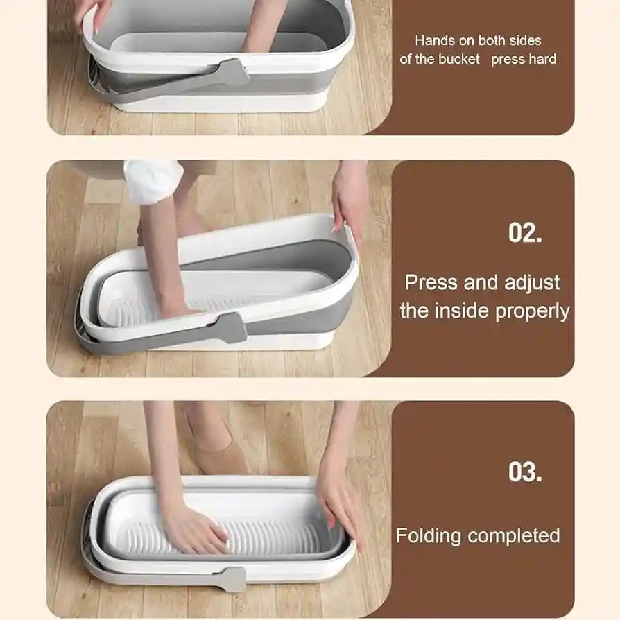 Hands-Free Sponge Mop with Folding Bucket – 360° Rotating Floor Cleaner