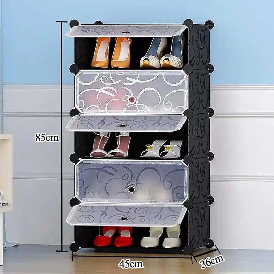 5-Cube Modular Shoe Organizer with Translucent Doors – Stackable Dustproof Shoe Rack