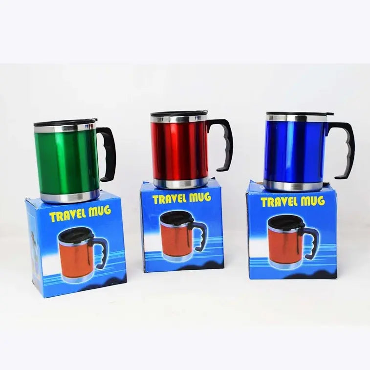 Stainless Steel Travel Mug (450ml) – Hot & Cold Coffee Cup with Handle | Random Color (1 Piece)
