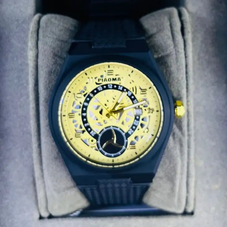 Men’s Skeleton Sport Watch – Multi-Layer Dial, Silicone Strap, Quartz Movement