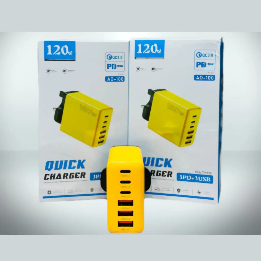 120W Fast Charging Adapter – 3PD + 3USB
